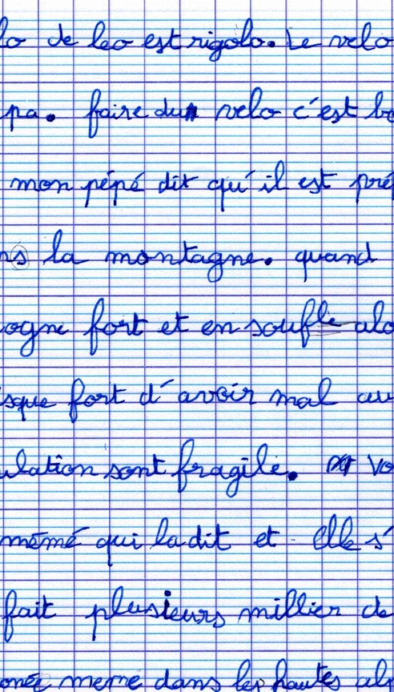 Écriture d'un élève après la rééducation