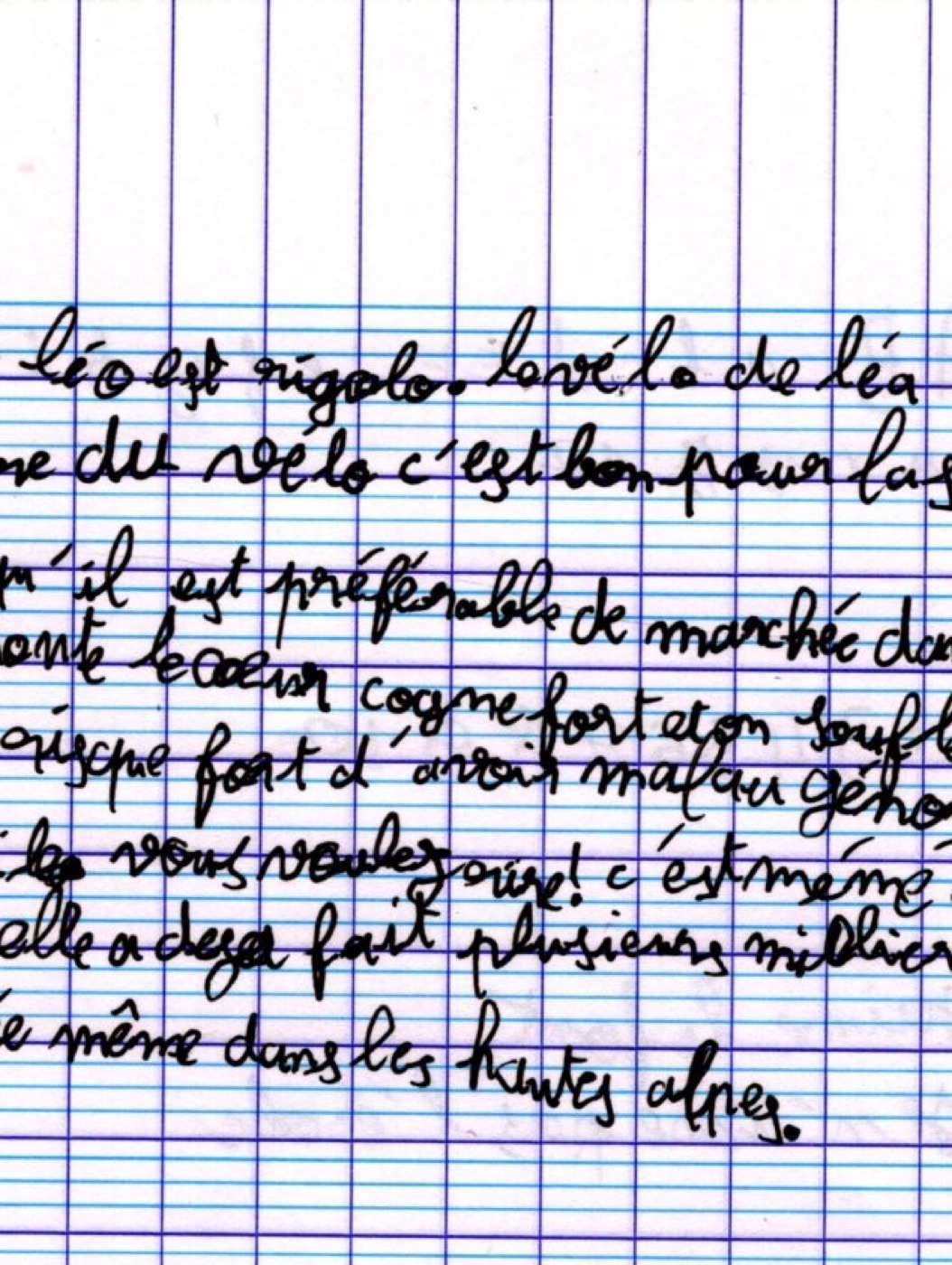 Écriture d'un élève avant la rééducation